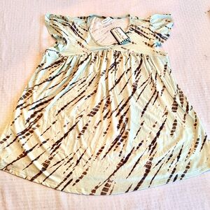 Now N Forever Sage Green Charcoal Tie Dye Babydoll Flutter Sleeve Top Medium NWT